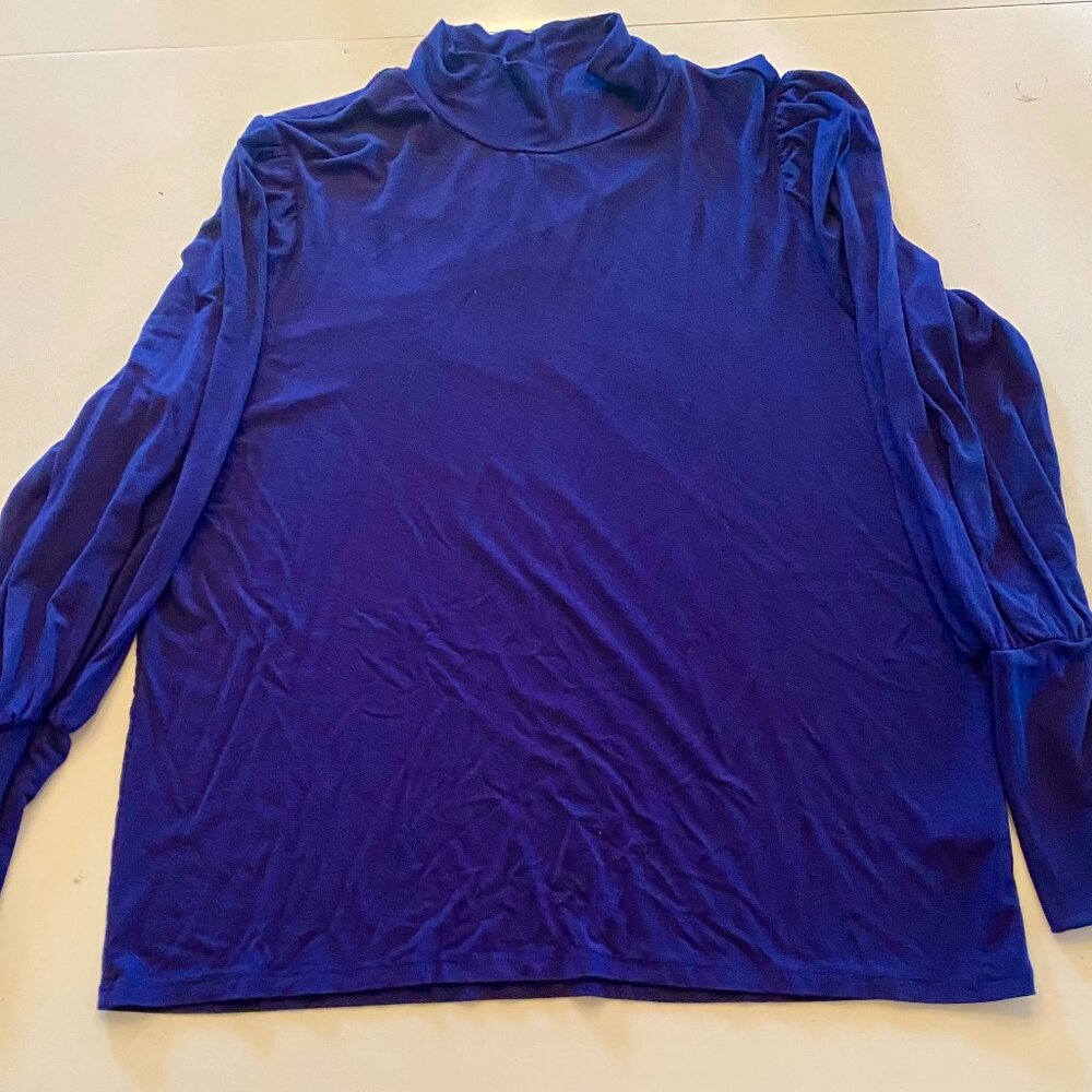 Eloquii Elements Puff Sleeve Mock Neck Top 14/16 Blue Plus Size Soft Minimalist